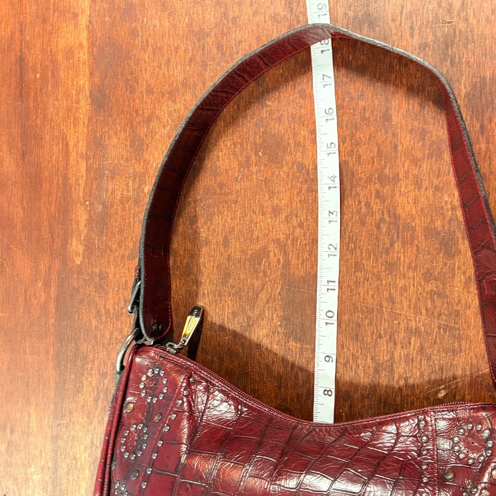 Berge Italy Burgundy Leather Croc Shoulder Bag Studded Purse Y2K Boho Western - Picture 9 of 11